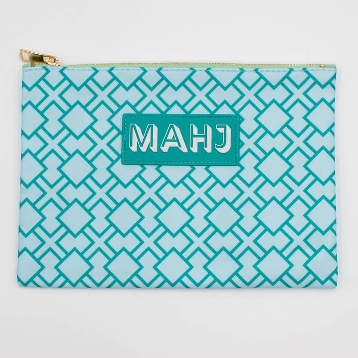 Geometric Green Mahjong Card and Accessory Bag