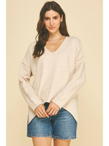 V Neck Exposed Seam Sweater