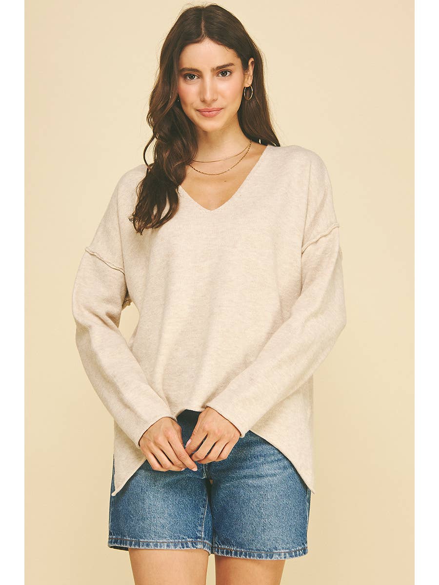 V Neck Exposed Seam Sweater