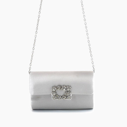 Silver Clara Satin Rhinestone Evening Crossbody