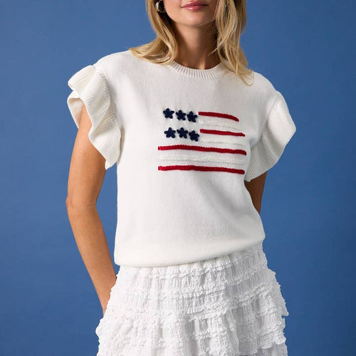 Flag Ruffle Sleeve Sweater