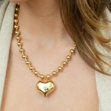 Large Bubble Heart Gold Statement Ball Chain Necklace