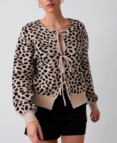 Front Tie Animal Print Cardigan