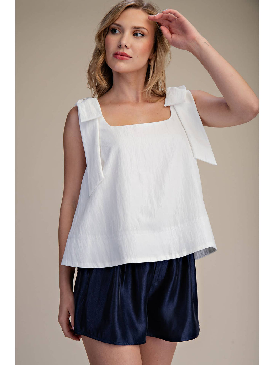 Scoop Neck Bow Shoulder Top