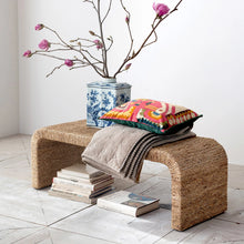 Woven Water Hyacinth Acacia Wood Bench