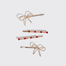 Holiday Gemstone Bow Bobby Pins 4pc Set