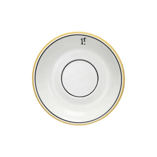 VINTAGE REPRODUCTION STONEWARE YELLOW RIM CAFE PLATE