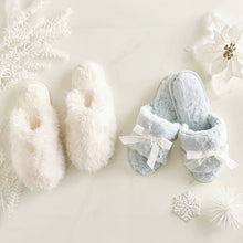 White Plush Mohair Slippers