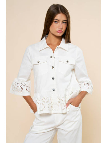 Floral Embroidery Hem Peplum Top