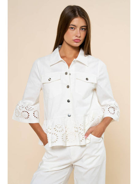 Floral Embroidery Hem Peplum Top