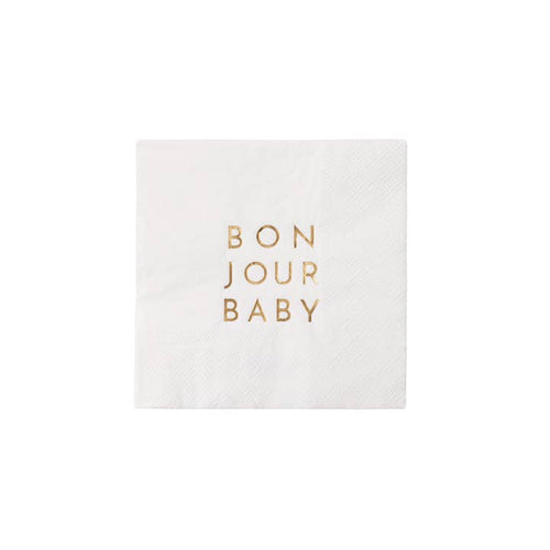 Bonjour Baby Blanc White Cocktail Napkin