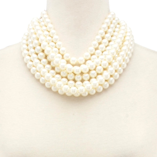 Cream Chunky Beaded Layered Magnetic Necklace