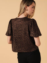 Round Neck Half Puff Sleeve Button Up Top
