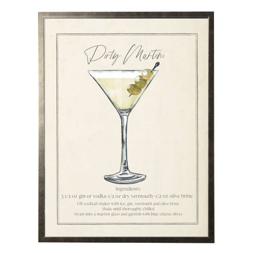 Watercolor Dirty Martini Drink with Recipe 8x10