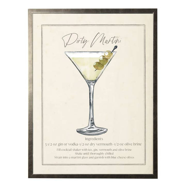 Watercolor Dirty Martini Drink with Recipe 8x10