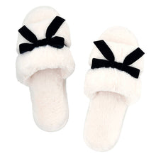 Ivory Plush Velvet Bow Slipper