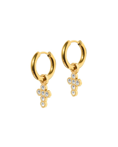Esther Clear Cross Charm Huggie Earring