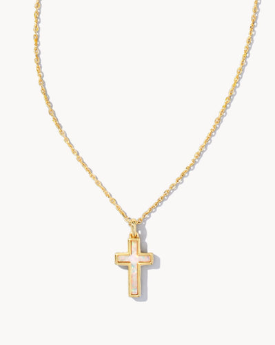 Cross Opal Gold Pendant Necklace