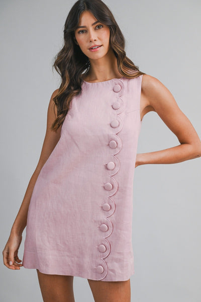 Linen Scallop Button Mini Dress