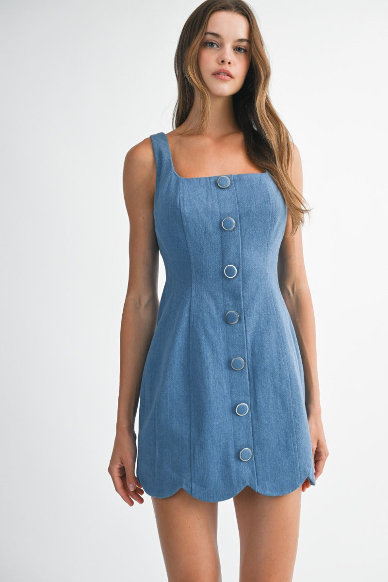 Square Neck Denim Mini Dress
