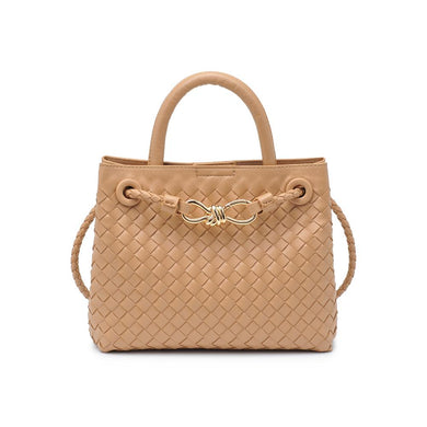 NATURAL WOVEN VEGAN LEATHER TOTE