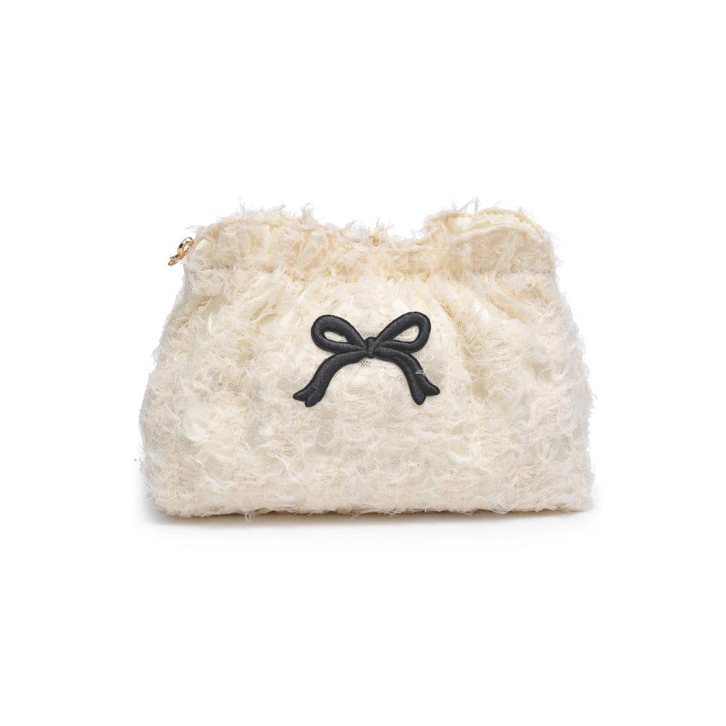 Fluffette Cream Black Cosmetic Pouch