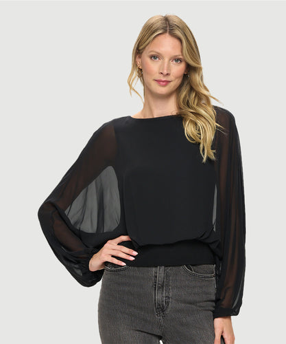 Chiffon Batwing Back Tie Top