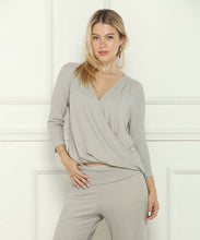 Glitter V Neck Drape Sleeved Top