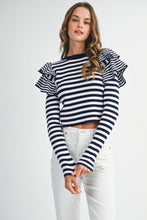 Stripe Ruffle Long Sleeve Knit Top
