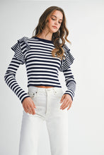 Stripe Ruffle Long Sleeve Knit Top