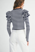 Stripe Ruffle Long Sleeve Knit Top