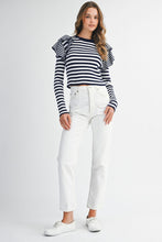 Stripe Ruffle Long Sleeve Knit Top