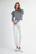 Stripe Ruffle Long Sleeve Knit Top