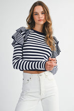 Stripe Ruffle Long Sleeve Knit Top