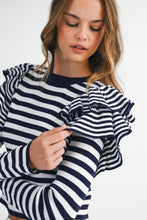 Stripe Ruffle Long Sleeve Knit Top