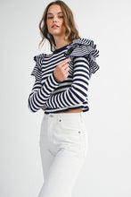 Stripe Ruffle Long Sleeve Knit Top