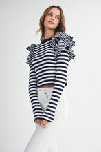 Stripe Ruffle Long Sleeve Knit Top