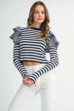 Stripe Ruffle Long Sleeve Knit Top