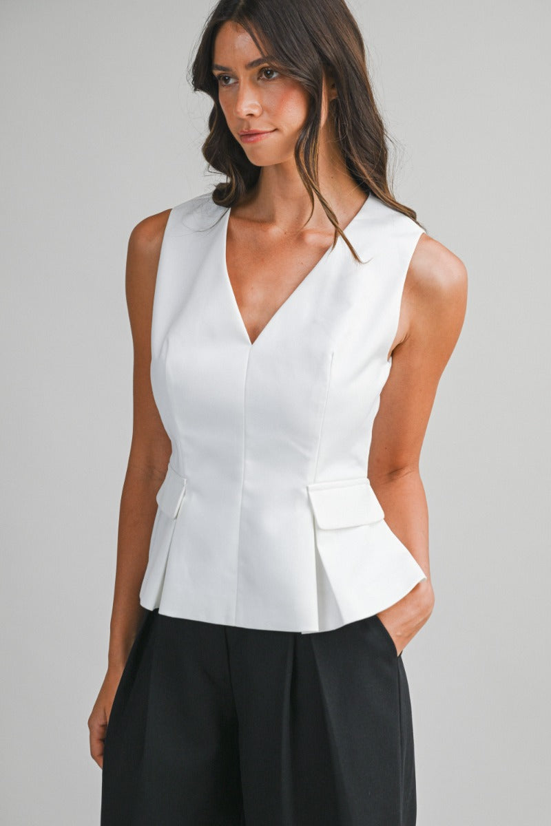 V Neck Peplum Sleeveless Top