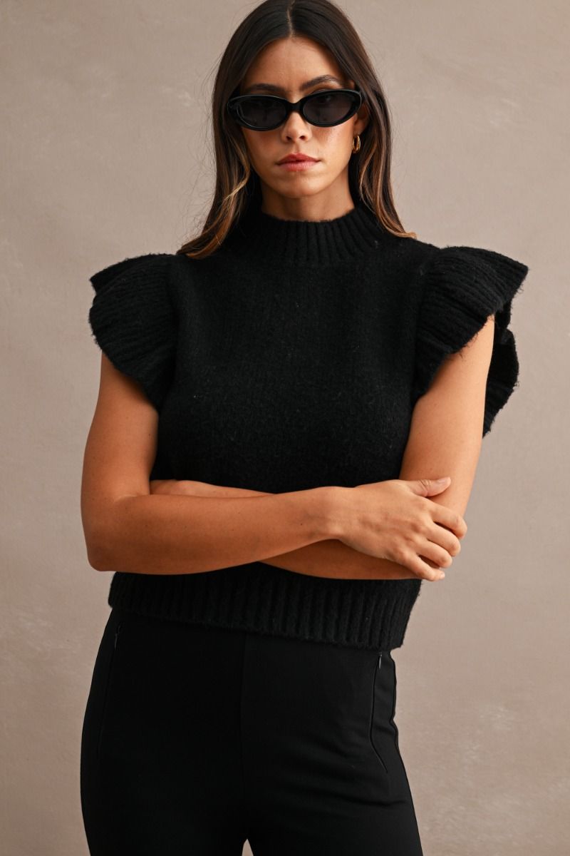 Ruffle Sleeveless Sweater