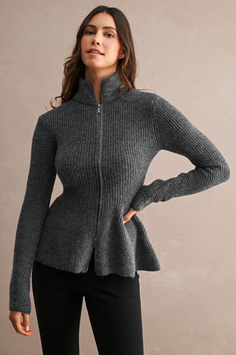 Ribbed Knit Peplum Jacket