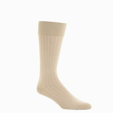 Tan White Vertical Stripe Mid Calf Sock