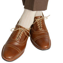 Tan White Vertical Stripe Mid Calf Sock