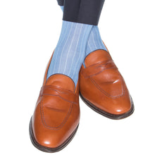 Azure Blue Ribbed Mid Calf Sock