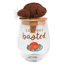Basted Thanksgiving Wine Glass and Stopper Set