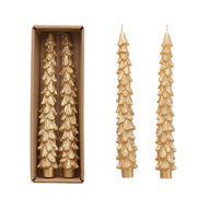 TREE SHAPED TAPER CANDLES IN BOX S/2 GOLD COLOR