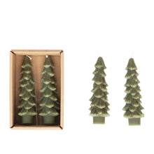 TREE SHAPED TAPER CANDLES IN BOX S/2 EVERGREEN COLOR