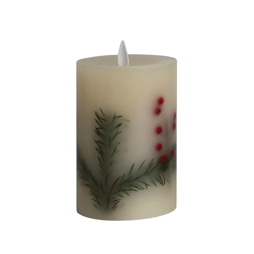 LED WAX PILLAR CANDLE W/BERRIES