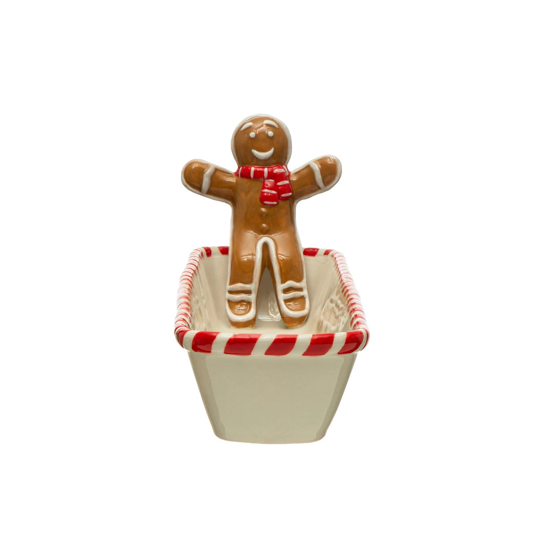 CRACKER DISH W/CANDY CANE EDGE AND GINGERBREAD MAN