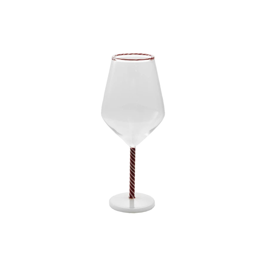 Red White Striped Stemmed Wine Glass